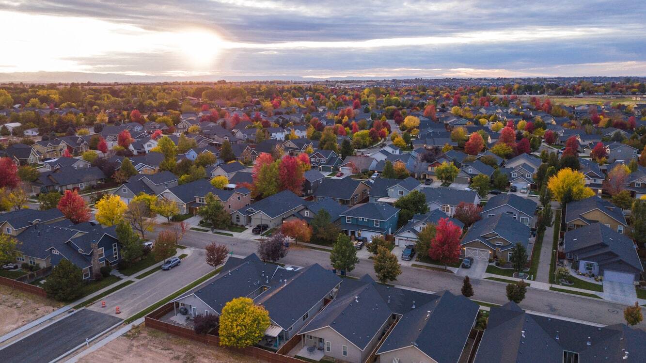 a suburban neighborhood featuring modern properties